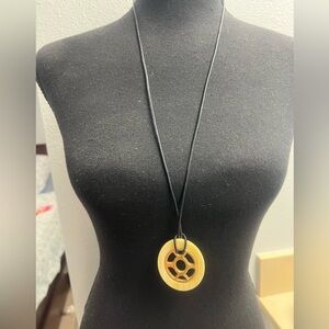 Cabi Elegant enamel yellow Gold and Black Pendant Necklace